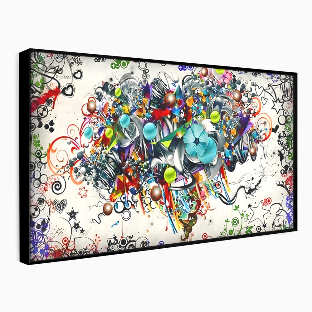 Tablou canvas cu tablou canvas cu compozitie abstracta, in rama de aluminiu negru